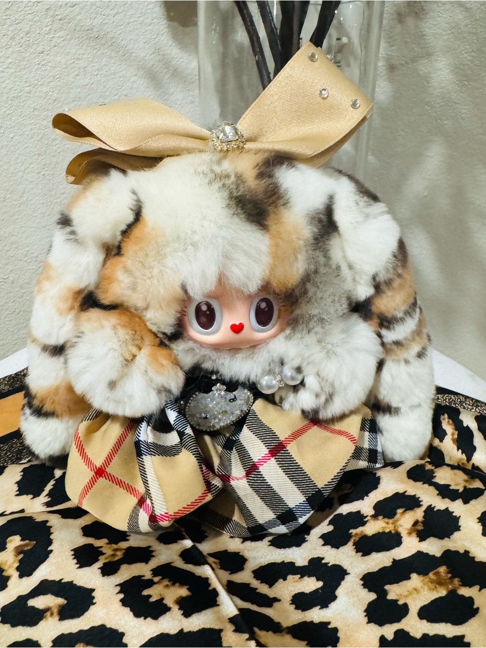 Custom Real Fur Leopard Labubu with Accessories - Picture 4 of 6